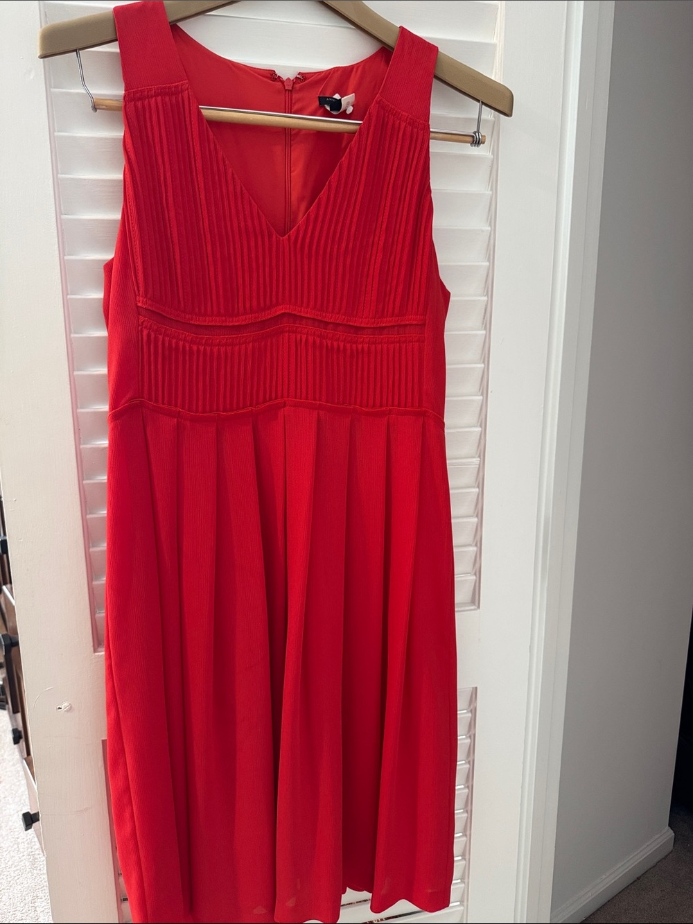 Ann Taylor Factory Bright Red Pleated V-Neck Midi Dress